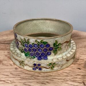 🟣 Cloisonné Wine Bottle Coaster Holder - Like New Condition - Beautiful - Unique